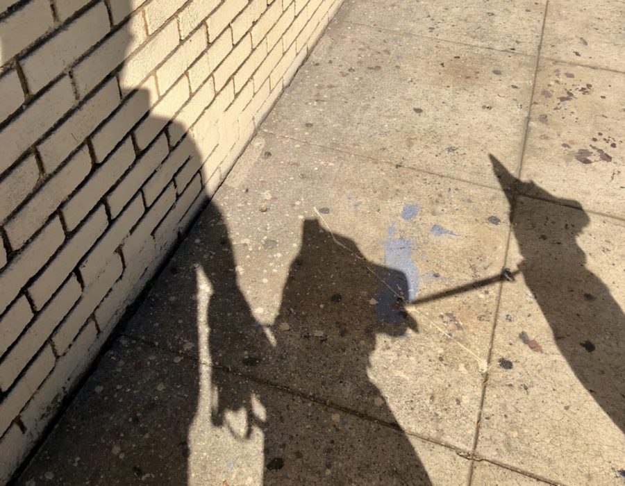 My two dogs and myself watching a film crew shoot a scene from Vida on STARZ in Los Angeles on Pico Blvd.